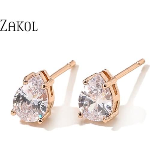 ZAKOL Fashion Water Drop Zircon Stud Earrings White Color Statement Earring for Woman Girls Jewelry Accessories Gift FSEP2546