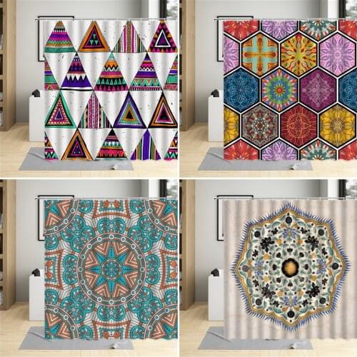 Indian Bohemian Shower Curtain Geometric Pattern Bathroom Decor Mandala Texture Curtains With Hooks Waterproof Polyester Fabric