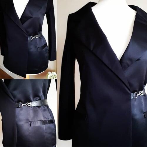 Elegant Fashion Women Suits Custom Made Deep V Neck Slim Fit Satin Blazer With Belt Office Casual Daily Wear Jacket 1 Piece
