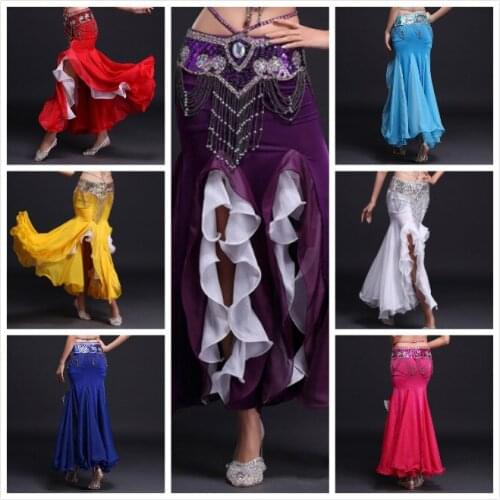 2021 Sexy Oriental Belly Dance Costume Two-color Package Hip Long Dress Belly Dance New Two-color Curled Skirt