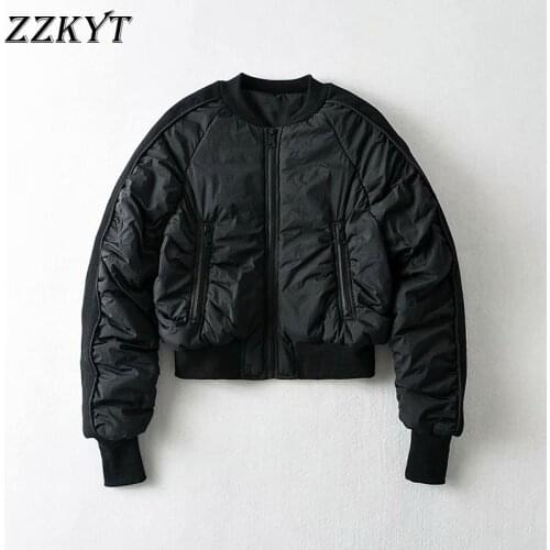 ZZKYT 2021 Women Winter Fashion Solid Cotton Pockets Jackets Vintage O-Neck Long Sleeve Warm Parkas Female Outerwear Tops Mujer