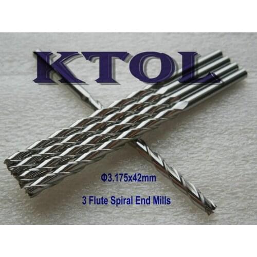 10pc/Set 3.175x42MM Three Long Flute CNC Carbide Bit Endmill,Carving Router Cutter for Wood Cut Milling,Slot Cutter Router Bit