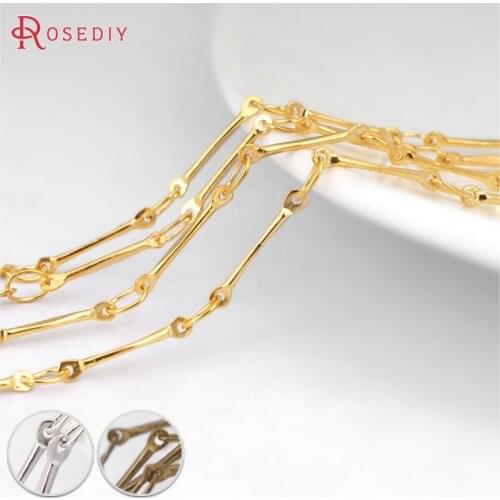 21349)2 meters 2-2.5MM Gold Color Plated Copper Rod Link Chains Necklace Chains Diy Jewelry Findings Accessories Wholesale