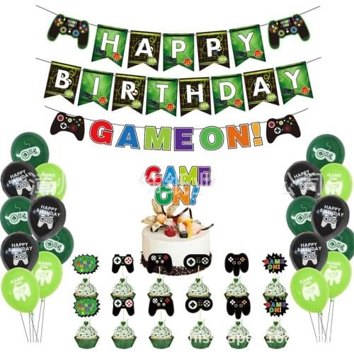 33pcs/set Game On Balloons Game Controller Theme Banner Cake Topper Baby Shower Kids Birthday Party Decor Supply