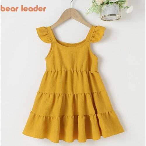 Bear Leader Baby Girls Sleeveless Dresses New Summer Fashion Kids Girl Solid Party Costumes Chidlren Sweet Ruched Vestidos 2-6Y