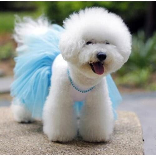 White Dog Wedding Dress with Necklace Puppy Pets Party Gowns Tutus Big Bottom 3 Colours XS-XL