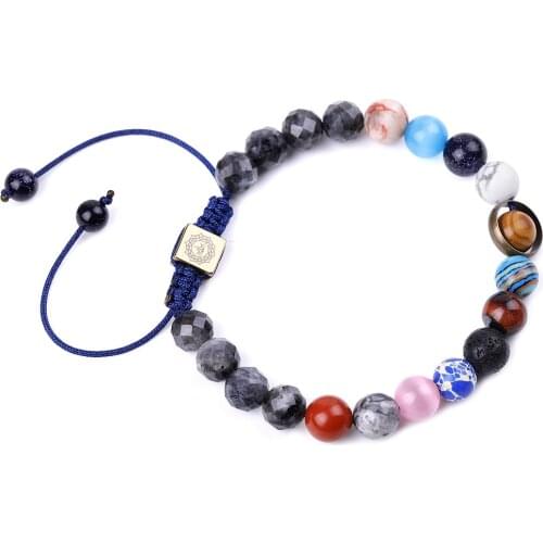 Eight Planets Bead Bracelet Men Natural Stone Universe Yoga Solar Chakra Bracelet for Women Men Jewelry Gift