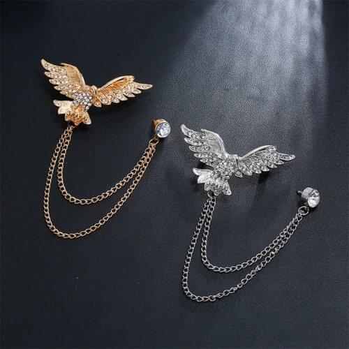 DoreenBeads Fashion Pin Brooches For Unisex Accessories Eagle Animal Gold Clear Rhinestone Charms Gift 56mm x 32mm, 1 PC