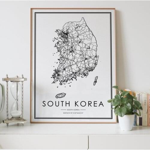 South Korea country Road map Nordic Living Room Decoration Canvas Poster Modern Home Decor Art Print Painting