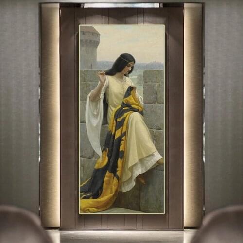Holover Frederic Leighton"Stitching The Standard"Canvas Oil Painting Western Art Decor Poster Wall Aesthetic Home Decoration