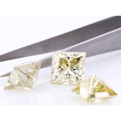 Loose Moissanite Yellow Color Square Princess Cut VVS1 Ring Bracelet Jewelry DIY Material Gemstones