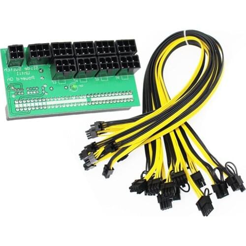 12V GPU / PSU Breakout Board Ethereum ETH ZEC Mining Server Power Supply Adapter Card 18AWG PCI-E 9 x 6Pin + 1 x 4Pin Interface