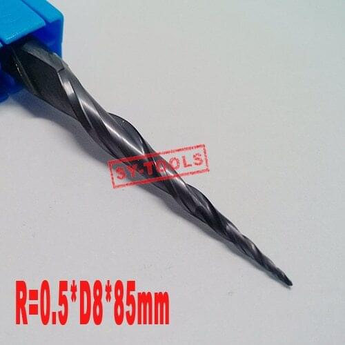 1PCS R0.5*D8*45*85L*2F HRC55 Tungsten solid carbide Coated Tapered Ball Nose End Mills taper and cone endmills