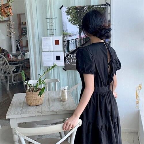 Korea back tie sweet loose dress