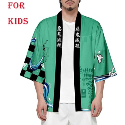 Anime Demon Slayer Cosplay Costume Hashibira Inosuke Rengoku Kyoujurou Haori Cloak Size 110-160 Halloween Party Gifts for Kids
