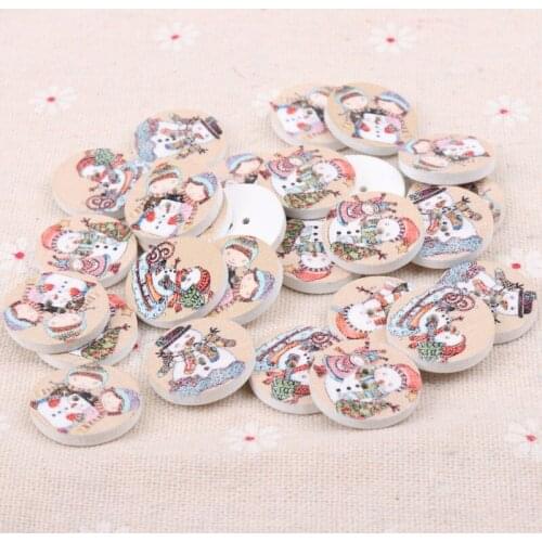 Mix Wooden Christmas Series Pattern Round Scrapbooking Button Handmade Accessory Sewing Home Decoration DIY 20mm 30pcs