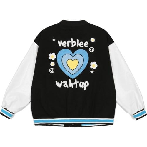 LACIBLE Men Baseball Jacket Coat Hip Hop Streetwear Heart Plush Embroidery Bomber Jacket 2021 Autumn Harajuku Varsity Jacket