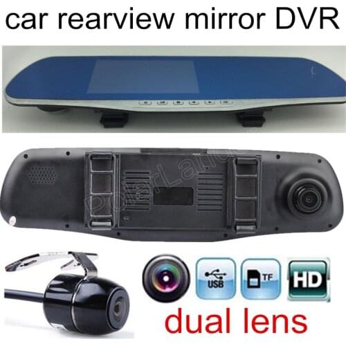 Best selling 4.3 inch HD Blue Rearview Mirror Car DVR Camera Video Recorder Dash Camcorder dual lens with rear camera