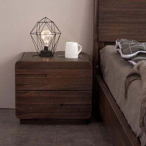 Louis Fashion bedroom furniture Black walnut bed solid wood contracted modern bedside table