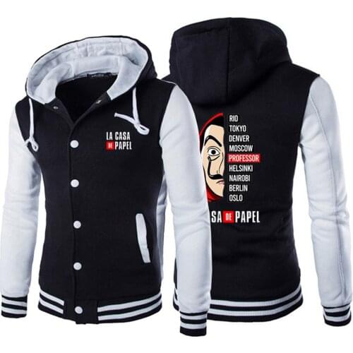 2021 House of Paper Money Heist La Casa De Papel Men Jacket Print Zip Cardigan Fashion Casual Baseball Uniform Classic Tops