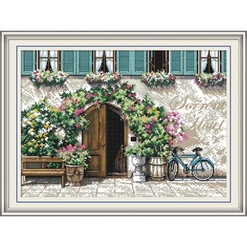 Garden Gate Cross Stitch Kit Rural Style Ecological Cotton White Cloth Printing 11CT 14 CT Manual Embroidery Home Decoration Pai