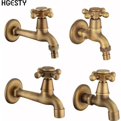 Wall Mounted Antique Brass Bathroom Washing Machine Faucet Mop Pool Tap Cold Water Bibcock Tap Decorative Outdoor Garden Faucet