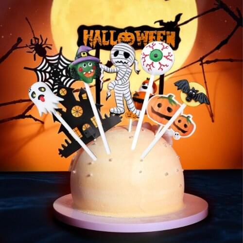 2021 New Halloween Cake Topper Trick or Track Cake Decor Witch Theme Parti Decor Pumpkin Decor Happy Halloween Party Ghost Decor