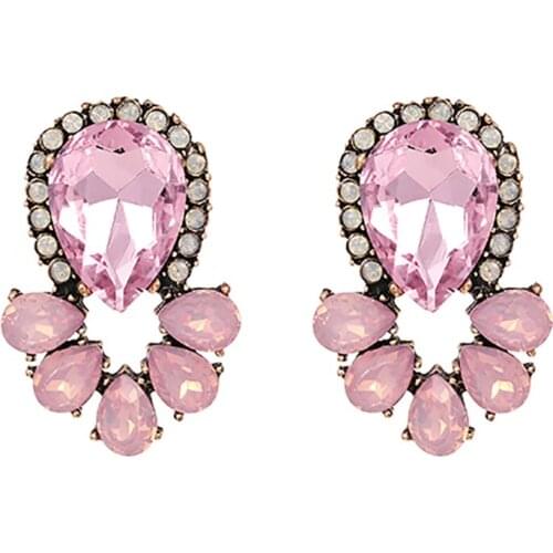 ZHINI New Korean Pink Crystal Dangle Drop Earrings for Women Simple Charming Water Drop Statement Earring Fashion Jewelry Gift