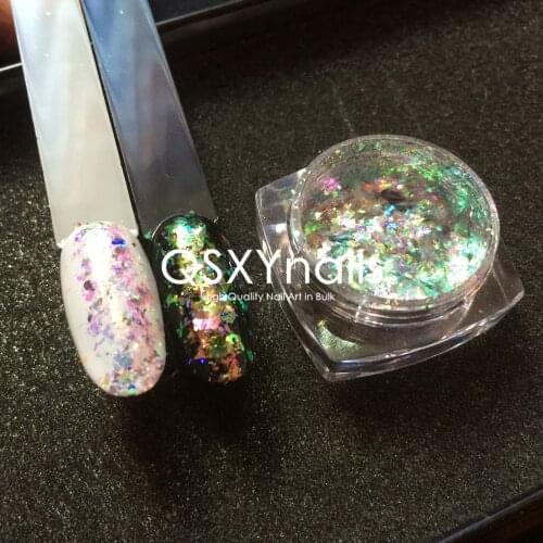 WHOLESALE 50g Holographic Aurora Flakes Chameleon Powder Neon Chrome Mirror Pigment Unicorn Glitter for Nail Art Gel Nail Polish