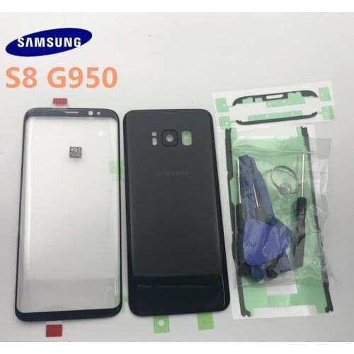 Original Samsung Galaxy S8 G950 G950F Back Glass Cover Rear Battery Cover Door with Camera lens+Front glass lens