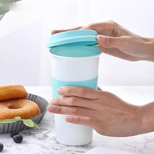 Plastic Cup Coffee Milk Mugs Eco Friendly with Lid Gift Milk Tea for Child Student Adult Heat Insulation Silicone Cover