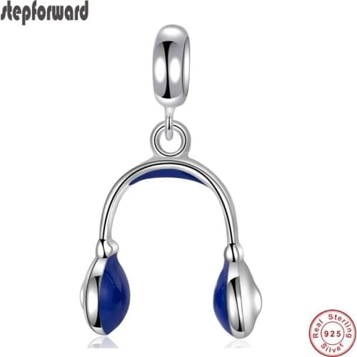 DIY High Quality Punk Headset Design Enamel 925 Sterling Silver Headset Hanging Charm For Bracelet And Necklace Jewelry