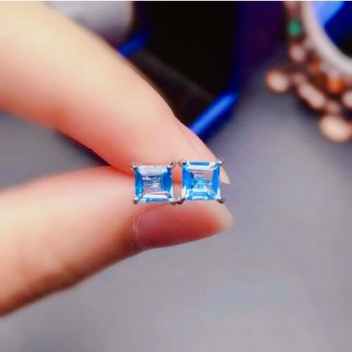Simple Silver Square Gemstone Earrings for Daily Wear 100% Natural 4mm Topaz Earrings 925 Silver Topaz Jewelry