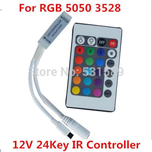 DHL 100PCS DC12V Mini 24key Remote Led Strip Controller IR RGB DC12V 24 Key Led RGB Controller For SMD 3528 5050 5630 3014