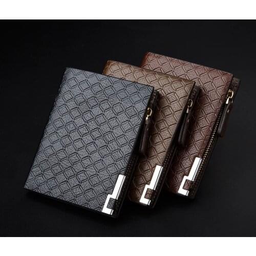 Luxury Men Wallet PU Leather Embossed Hardware Zipper Short Purse Multiple Card Pocket Leisure Business Coin Bag