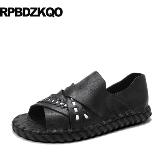 Leather open toe water shoes black famous brand mens sandals 2019 summer outdoor native designer beach platform waterproof woven