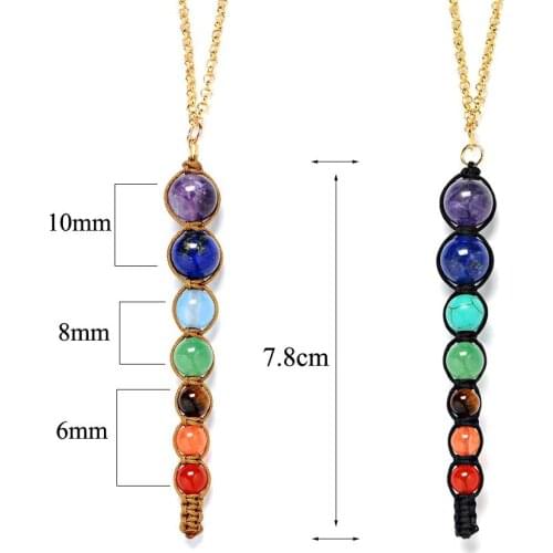 Seven Chakras Rainbow Stone Beads Cone Charms Necklace 8mm Natural Purple Crystal Personality Pendant Necklace
