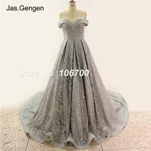 Silver Glitter Fabric Evening Dresses Big Bottom Lace up Back Sweetheart Prom Gowns New 2018 Bridal robe de soiree 941
