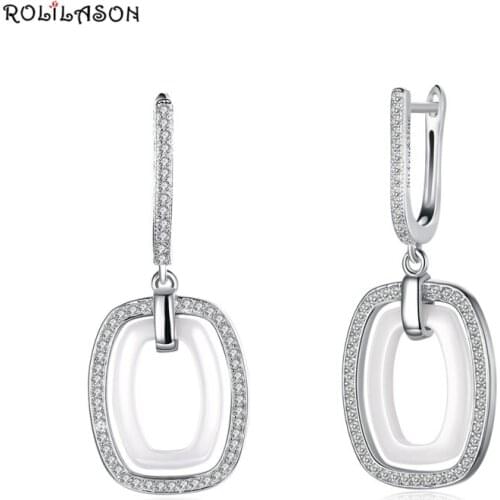 Real fashion 925 sterling silver white crystal dangle earrings for pure silver fashion jewelry 6.43G SE10