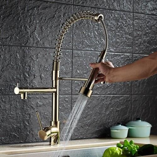 Kitchen Faucet Pull out Side Sprayer Dual Spout Single Handle Mixer Tap Sink Faucet 360 Rotation Deck Mouned teKitchen Faucets