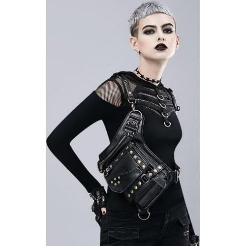2021 Steam Punk New Womens bag European American Retro Single Shoulder Straddle Bag Black Waist Packs For Men