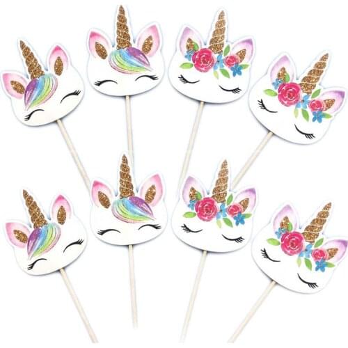 24PCS Unicorn Cupcake Toppers DIY Cakes Topper Picks Candy Bar Baby Shower Supplies Kids Birthday Party Supplies
