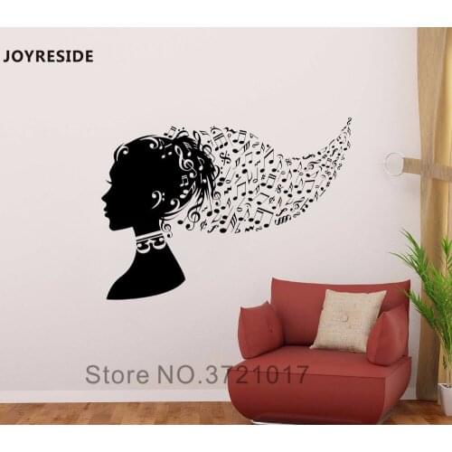 JOYRESIDE Music Notes In Her Hair Wall Decal Vinyl Musical Sticker For Kid Boy Girl Decoration Art Decor DIY Bedroom Studio A183