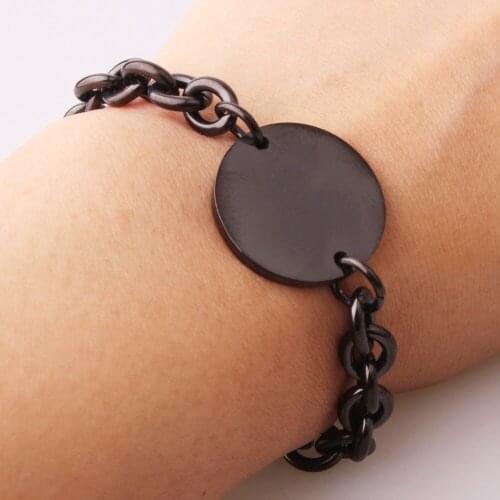 Top Quality 316L Stainless Steel Black Round Tag Rolo Liink Chain Womens Unisexs Bracelet Bangle 8"*8mm Christmas Gift Wholesale