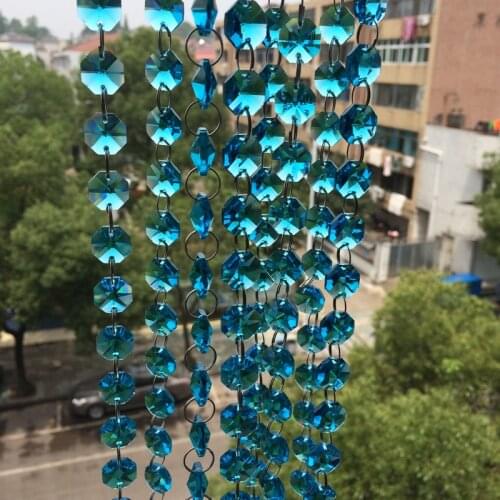 Top Quality 100meter/lot,AAA+ 14mm Shinning Aqua Crystal Octagon Beads Strands for Chandelier Parts Diy Beads Curtain Decoration