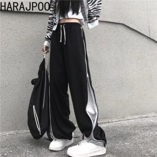 Harajpoo Women Pants Spring Korean Style Ins Loose Straight Wide-leg Bf High Waist Slimming Sports Casual Student Trousers Tide