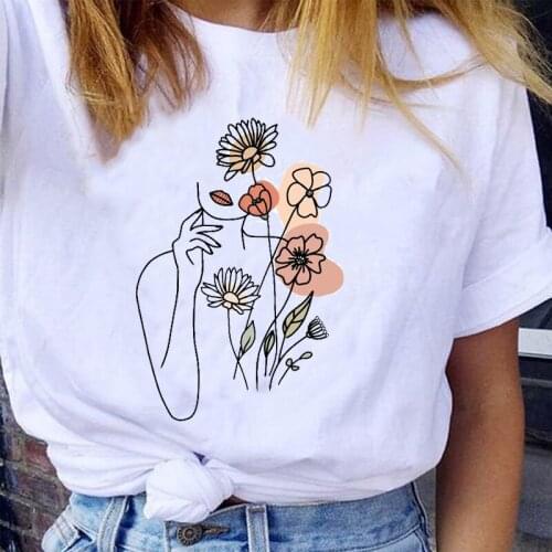 Women Graphic Floral Watercolor Cute 2021 Fashion Printing Casual 90s Style Lady Print Female Clothes Tops Tees Tshirt T-Shirt