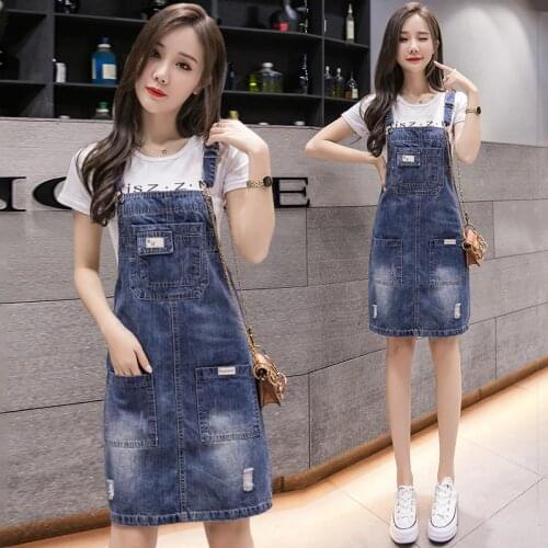Denim Strap Dress Women 2021 New Summer Korean Style Sleeveless Spaghetti Strap Jeans Midi Overall Dress Casual Sundress