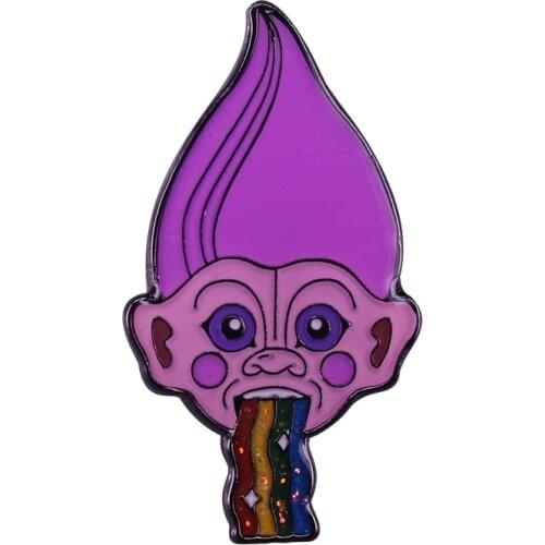 Troll badge rainbow glitter pin 90s charm nostalgic game brooch cute Halloween gift