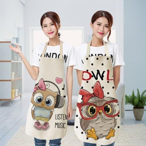 Hot 1Pc Owl Pattern Kitchen Adult Apron Sleeveless 66x47cm Cotton Linen Kids Aprons for Cooking Baking BBQ Home Cleaning Tools
